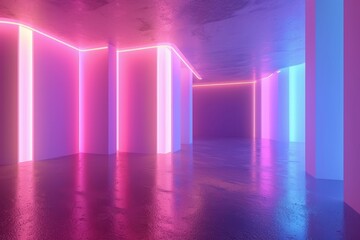 Poster - A neon pink and purple room with a blue light in the middle