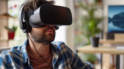Poster - Man Experiencing Virtual Reality in Home Office
