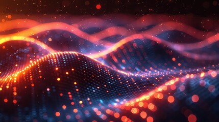 Wall Mural - Abstract wave of glowing particles 3d rendering background