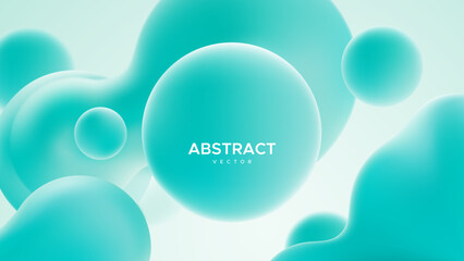 Poster - abstract background with turquoise metaball shapes. morphing organic azure blobs. vector 3d illustra