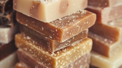 Poster - A stack of soap bars on top of each other. Ideal for hygiene and cleanliness concepts