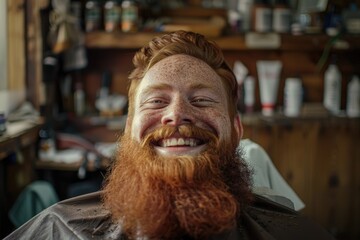 Aufkleber - A cheerful man with red hair and a beard, suitable for various projects