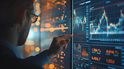 Poster - Banking business, finance and investment concept. Businessman analyzing market data, financial graph report, economic growth, business strategy, planning and solution, risk management