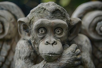 Poster - Detailed shot of a monkey statue, perfect for decorative use