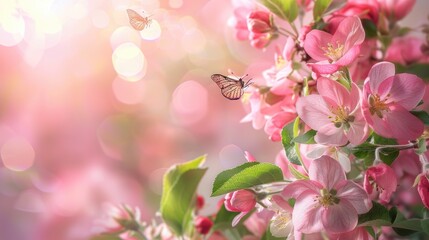 Poster - Beautiful butterfly flying over blooming tree. Perfect for nature lovers