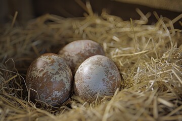 Aufkleber - Three eggs resting in a straw nest, perfect for Easter designs