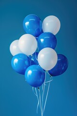 Poster - A vibrant bunch of blue and white balloons against a serene blue backdrop. Ideal for celebrations and parties