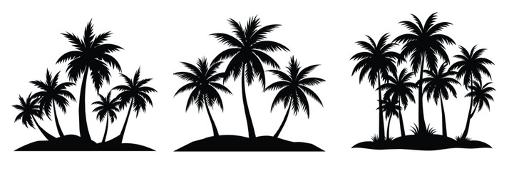 Collection of palm trees islands silhouette. Hand drawn vector art.