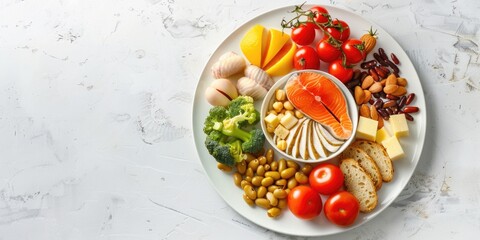 Poster - A white plate filled with an assortment of delicious food. Great for food blogs or restaurant menus