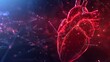 Red human heart with wireframe structure. Healthcare and medical concept in low poly art style. Geometric background with light connections. Modern 3D graphic design.