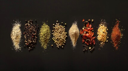 Aufkleber - Assorted spices displayed on a black background, perfect for culinary concepts