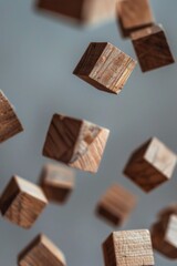 Wall Mural - A bunch of wooden cubes floating in the air. Perfect for design projects