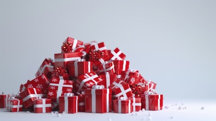 Wall Mural - A pile of festive red and white Christmas presents. Perfect for holiday season concepts