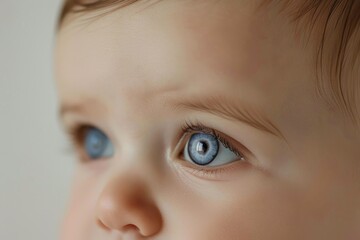 Poster - A close up image of a baby with beautiful blue eyes. Suitable for various baby-related projects