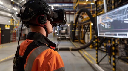 Poster - Engineer Using Virtual Reality in Industrial Setting at Dusk