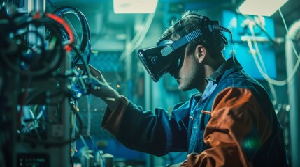 Poster - Engineer Using Virtual Reality in Industrial Setting at Night