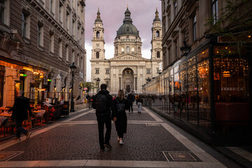 Wall Mural - St. Stephen Basilica dome rising above old buildings in the city center of Budapest, Hungary