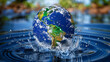 Environmental Protection; the Earth-like water ball dropping into a large body of water