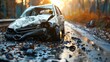 Twilight Wreck: A Sobering Reminder of Drunk Driving Dangers. Concept Car Accident Prevention, DUI Awareness, Safety Campaigns, Impaired Driving Consequences, Alcohol-Related Crashes