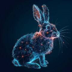 Electric blue glowing rabbit against dark background