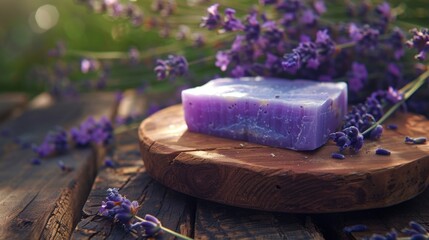 Poster - A soap bar placed on a wooden cutting board. Suitable for hygiene or household concepts