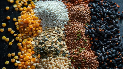 Poster - Close up of various grains and seeds, suitable for food and nutrition concepts