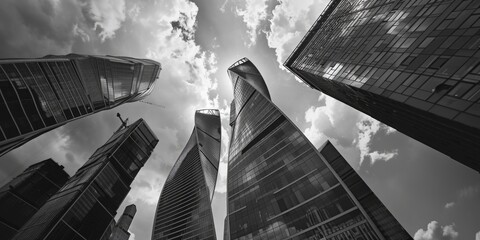 Poster - A striking black and white photo of skyscrapers in a city. Perfect for architectural and urban design projects