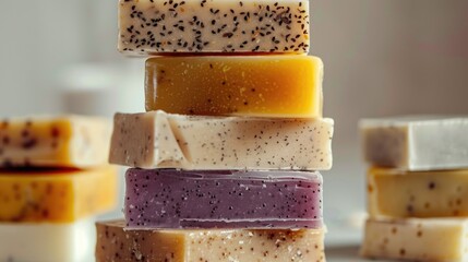 Poster - A stack of soap bars for hygiene concept. Can be used for advertising or health-related designs