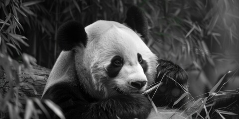 Poster - A monochrome image of a panda bear. Suitable for nature and wildlife concepts