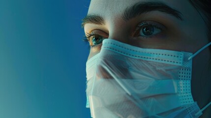 Poster - Close-up of a person wearing a protective face mask. Suitable for health and safety concepts