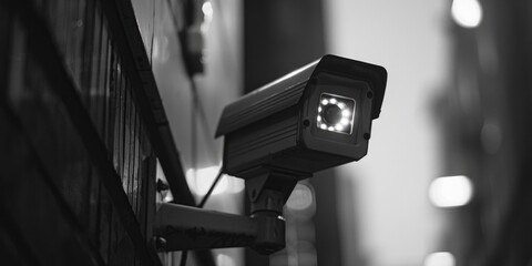 Poster - A black and white image of a security camera. Suitable for security and surveillance concepts
