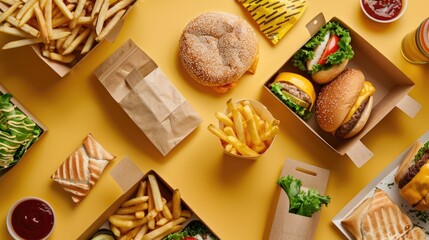 Poster - A variety of delicious food displayed on a table. Perfect for food blogs or restaurant promotions