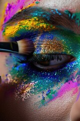 Poster - Close up of a woman's eye with glitter, suitable for beauty and makeup concepts