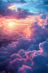 Poster - Beautiful sunset scene with clouds in the sky. Ideal for nature and weather-related projects