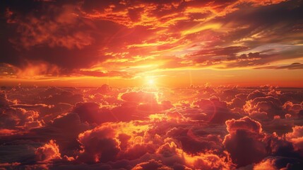 Poster - A beautiful sunset over fluffy clouds. Ideal for travel and nature concepts