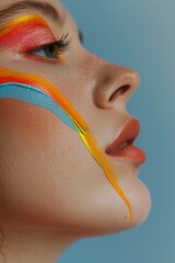 Poster - Close-up of a woman with vibrant face paint, suitable for festivals and events