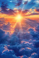 Poster - Bright sun above fluffy clouds, perfect for nature concepts