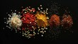 Assorted spices in vibrant colors, perfect for culinary concepts