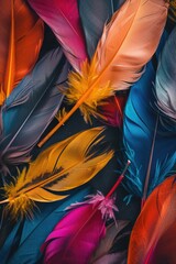 Poster - A vibrant pile of colorful feathers. Perfect for arts and crafts projects