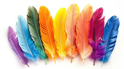 Poster - Vibrant feathers in various hues, perfect for adding a pop of color to your projects