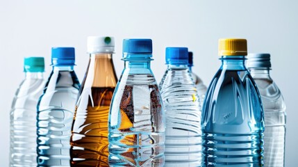 Poster - A row of bottled water bottles. Perfect for hydration concepts