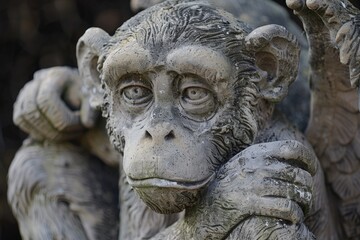 Poster - Detailed close up of a monkey statue. Perfect for animal lovers and art enthusiasts