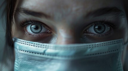 Poster - Close up of a person wearing a face mask, suitable for health and safety concepts