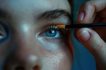 Wall Mural - Close-up of a person using a mascara brush. Suitable for beauty and makeup themes