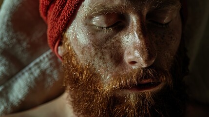 Aufkleber - Close up of a man wearing a red hat. Suitable for various projects