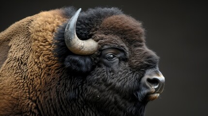 Sticker -   A tight shot of a bison's head, large horns of a distant animal visible in the background