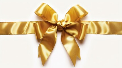 Wall Mural - A shiny gold bow against a clean white backdrop. Perfect for gift wrapping projects