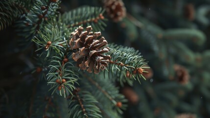 Poster - Close up of a pine cone on a tree, suitable for nature themes