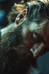 Canvas Print - Detailed close-up of a man with a beard, suitable for various projects