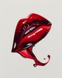 A classic, ruby red lipstick, twisted up, glossy, against a white background